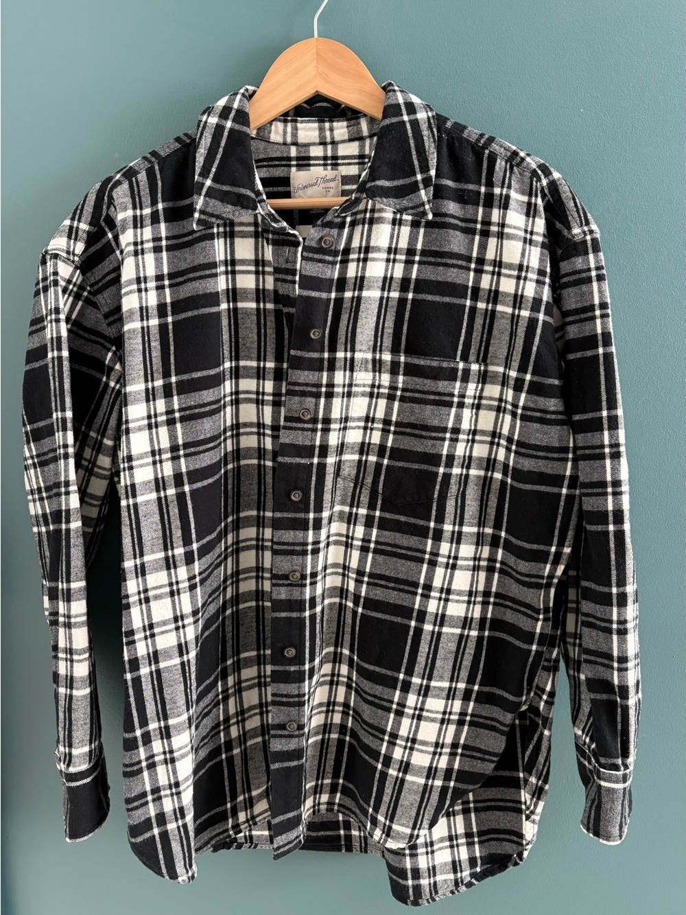 Women’s Black & White Plaid Flannel Shirt, Size Medium, NWOT
